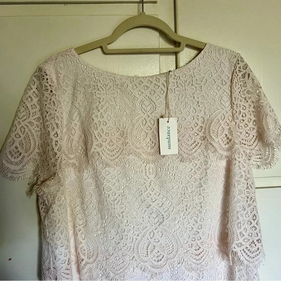 NWT Sundance Julia Blush Tiered Lace Dress Short Sleeves Size Large - Picture 2 of 13